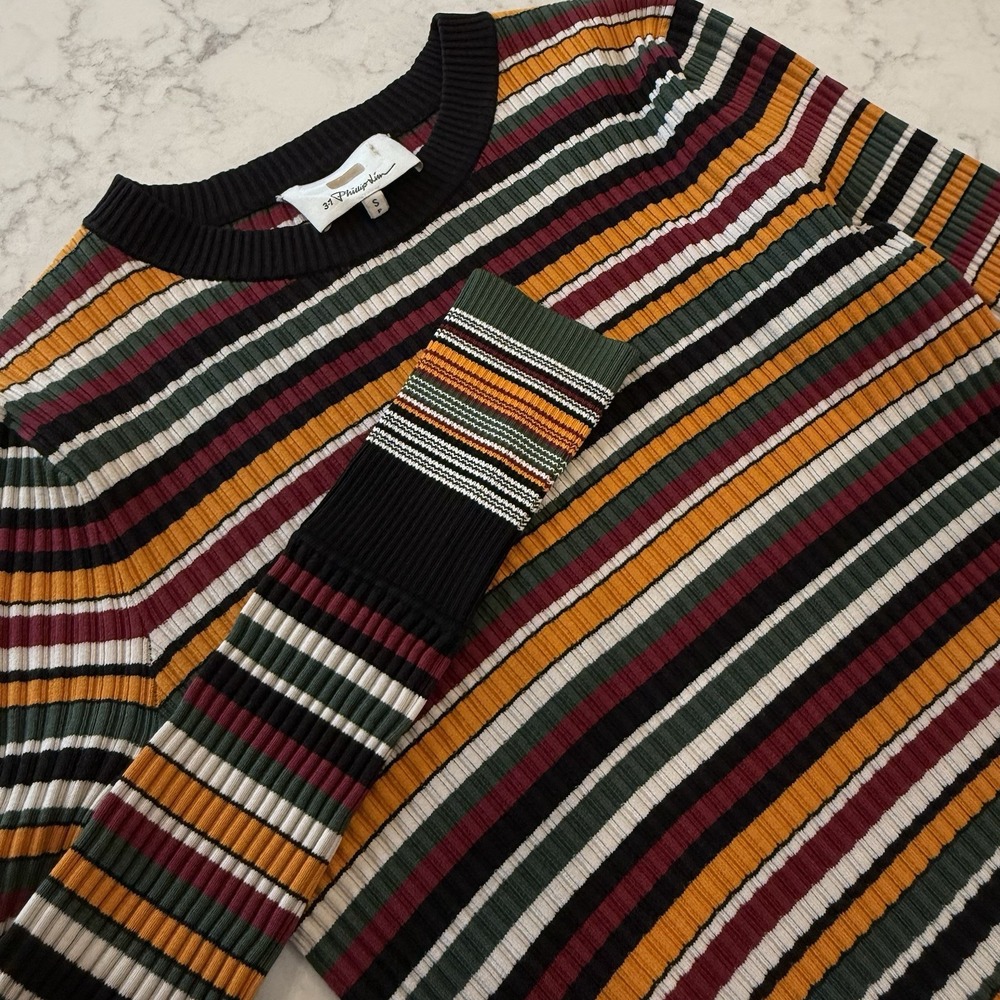 3-1 Phillip Lim Y2K Striped Silk Blend Long Sleeve Shirt Small